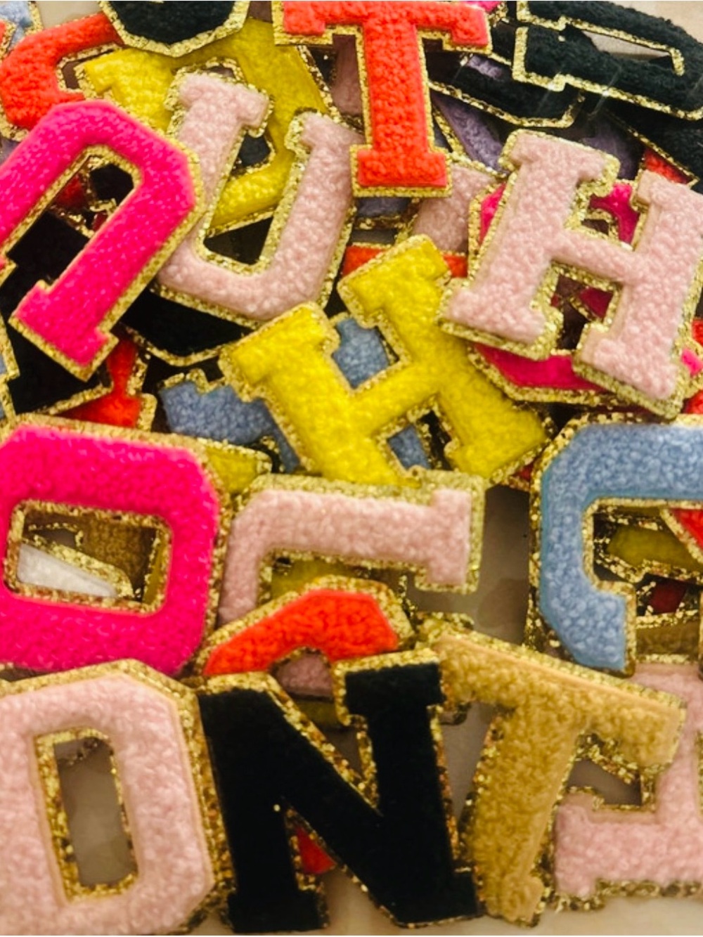10 Chenille Iron/Glue-on patches Gold trim 2"